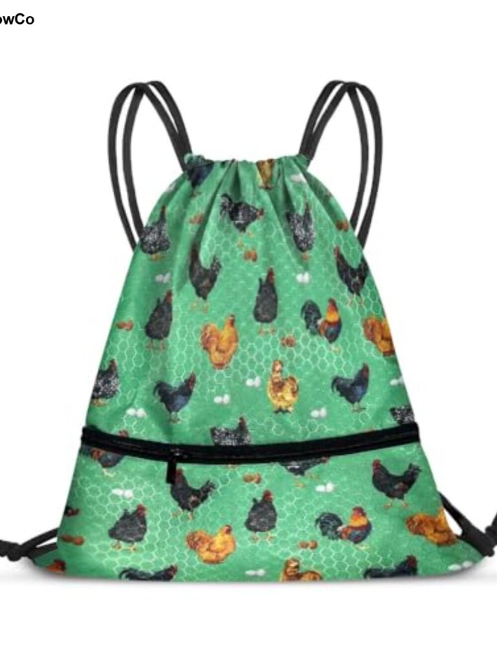 Nylon Drawstring Bag Sackpack Zipper Pocket Foldable Gym Travel